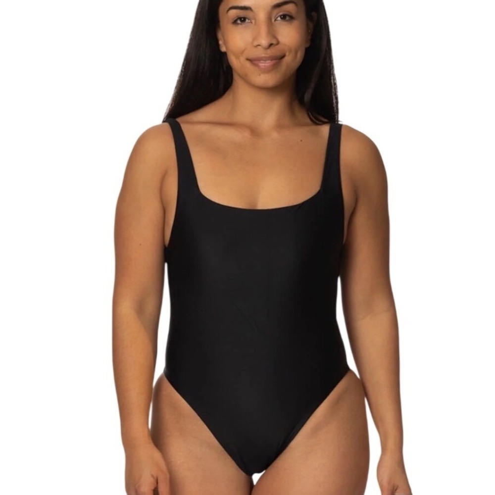 Jolyn x Tiarah Nova Scotia One Piece Swimsuit Black High Cut Open Back Size Lg